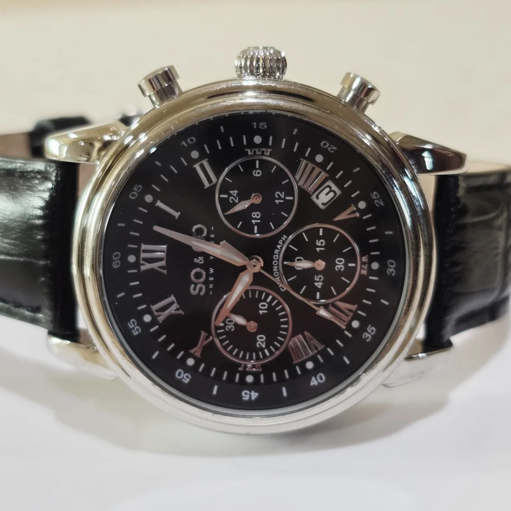 SO&CO New York Tribeca Chronograph Black Silver Sub Dial Men's Wrist Watch 5059